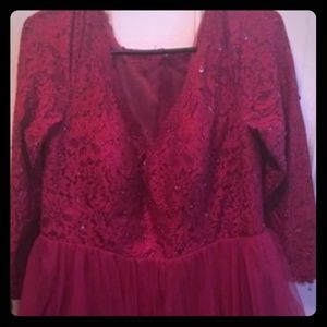 Red long sleeve formal gown